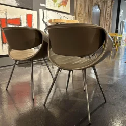 Dauphin Home Stuhlsets|4-er Set Stuhl Perillo Leder Royal Reed Vierfußgestell Aluminium