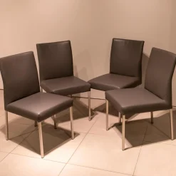 Bert Plantagie Stuhlsets|4-er Set Stuhl Pose -E Leder Tendens Farbe LD 1200 Graniet Gestell Edelstahl