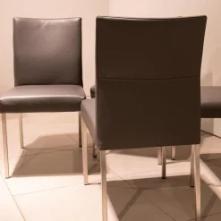 Bert Plantagie Stuhlsets|4-er Set Stuhl Pose -E Leder Tendens Farbe LD 1200 Graniet Gestell Edelstahl