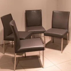 Bert Plantagie Stuhlsets|4-er Set Stuhl Pose -E Leder Tendens Farbe LD 1200 Graniet Gestell Edelstahl
