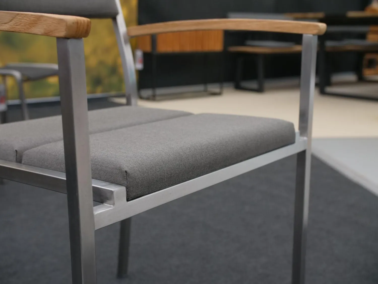 Zebra Gartenstühle|8er Set Stuhl Quadux Stoff Sunbrella Smoke 7001 Gestell Edelstahl