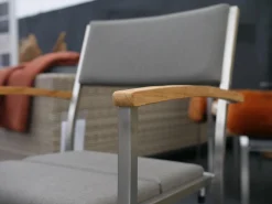 Zebra Gartenstühle|8er Set Stuhl Quadux Stoff Sunbrella Smoke 7001 Gestell Edelstahl