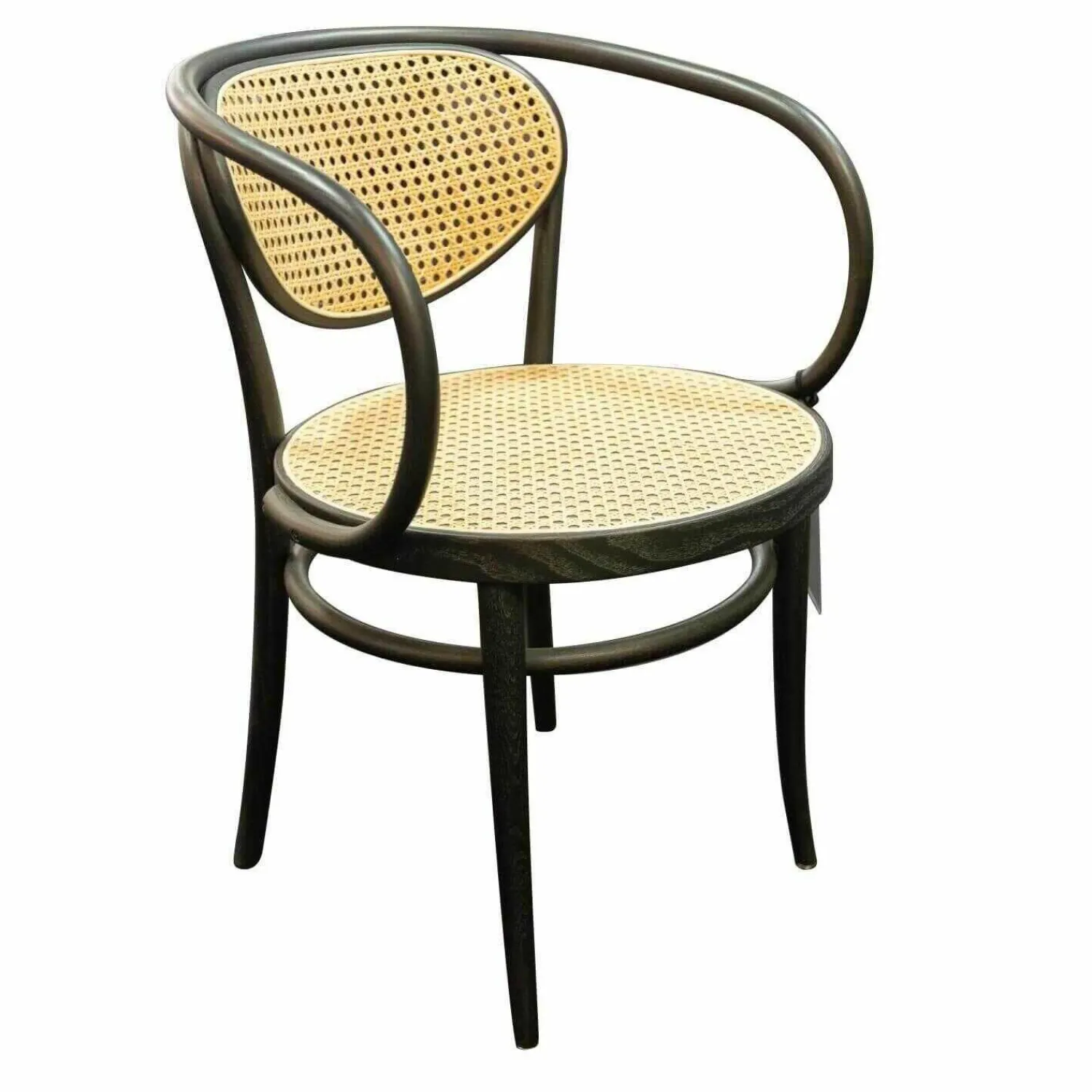 Thonet Stuhlsets|3-er Set Stuhl 210R Pure Rohrgeflecht Mit Verstärkungsgewebe Untergestell Esche Schwarz Lackiert