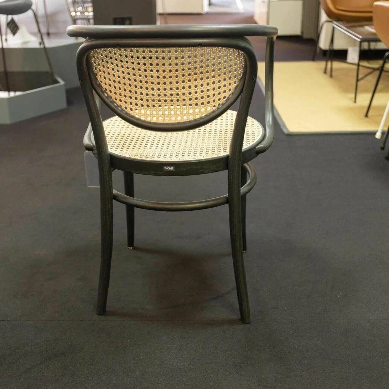Thonet Stuhlsets|3-er Set Stuhl 210R Pure Rohrgeflecht Mit Verstärkungsgewebe Untergestell Esche Schwarz Lackiert