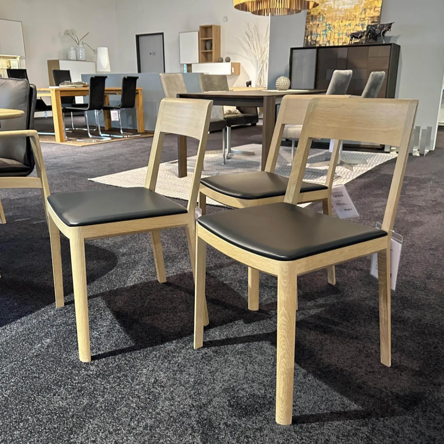 Rodam Stuhlsets|3-er Set Stuhl RO Plot Polstersitz Leder Schwarz Holzgestell Eiche