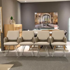 Koinor Stuhlsets|4er Set Stuhl S 1217 Stoff Grace 23 Grau Leder B Bonito Marmo Braun Gestell Nickel Satiniert