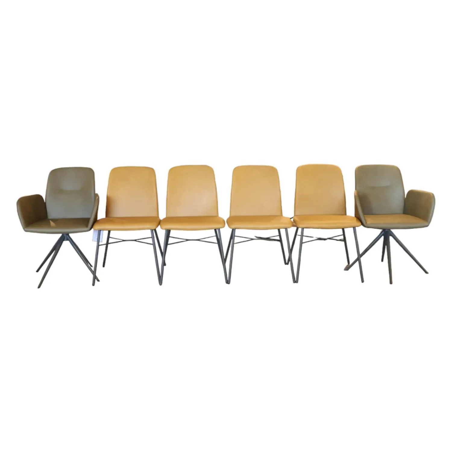 Hülsta Stuhlsets|6er Set Stuhl S1000 Leder Senf Gelb Und Leder Grün Gestell Pulverbeschichtet Anthrazit