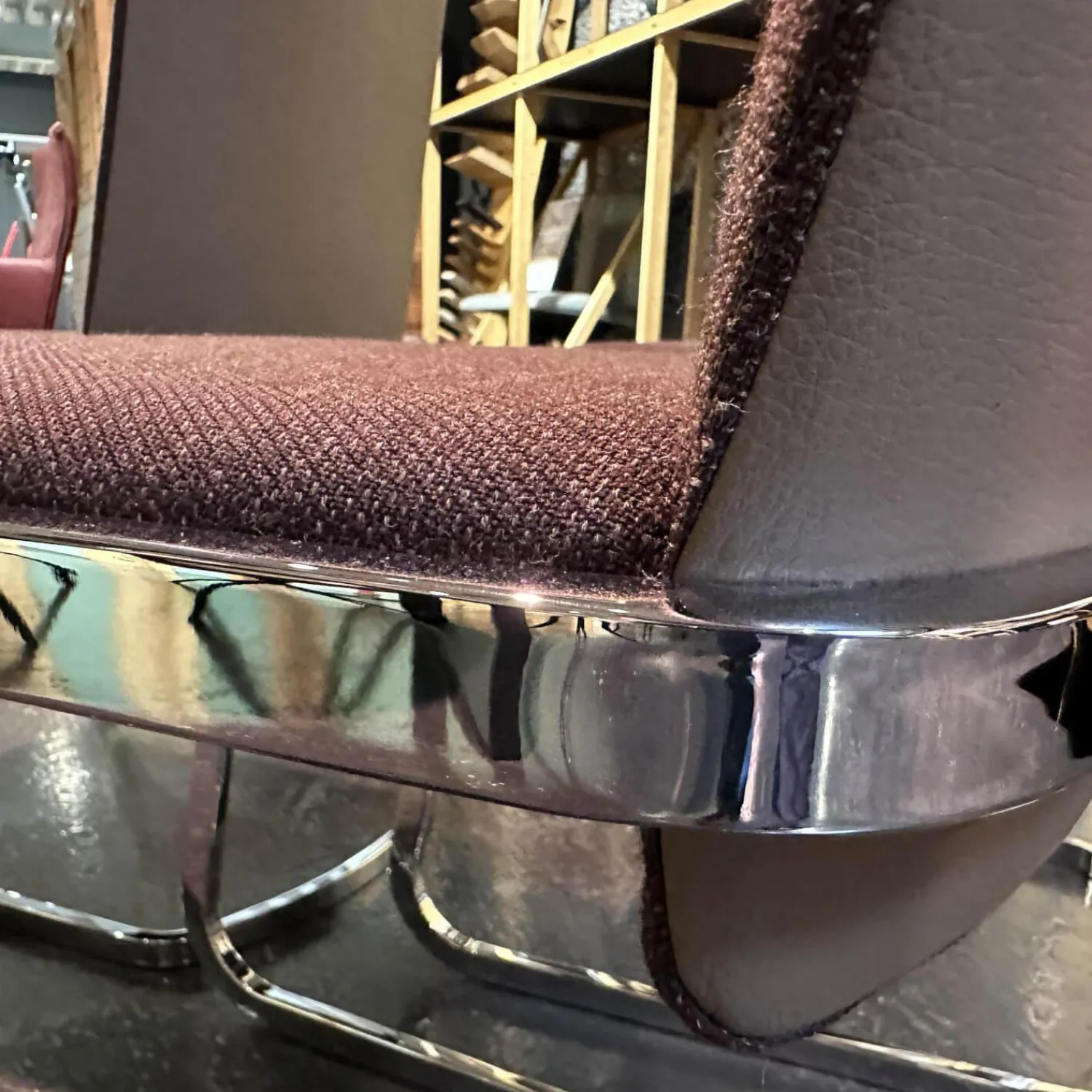 Team 7 Stuhlsets|3-er Set Stuhl S1 Leder-Stoff-Kombination Außen Leder Schlamm Innen Stoff Gestell Stahl Verchromt Glänzend