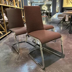 Team 7 Stuhlsets|3-er Set Stuhl S1 Leder-Stoff-Kombination Außen Leder Schlamm Innen Stoff Gestell Stahl Verchromt Glänzend