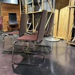 Team 7 Stuhlsets|3-er Set Stuhl S1 Leder-Stoff-Kombination Außen Leder Schlamm Innen Stoff Gestell Stahl Verchromt Glänzend