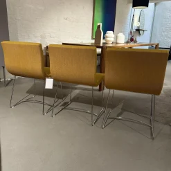 Ligne Roset Stuhlsets|3er Set Stuhl Sala Stoff Steelcut Trio 453 Gelb Kufengestell Metall Verchromt