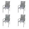 Niehoff Stuhlsets|4er Set Stuhl Scalea Hochlehner Outdoor Textillene Silbergrau Armlehnen Aluminium Schwarz Gestell Edelstahl Gebürstet