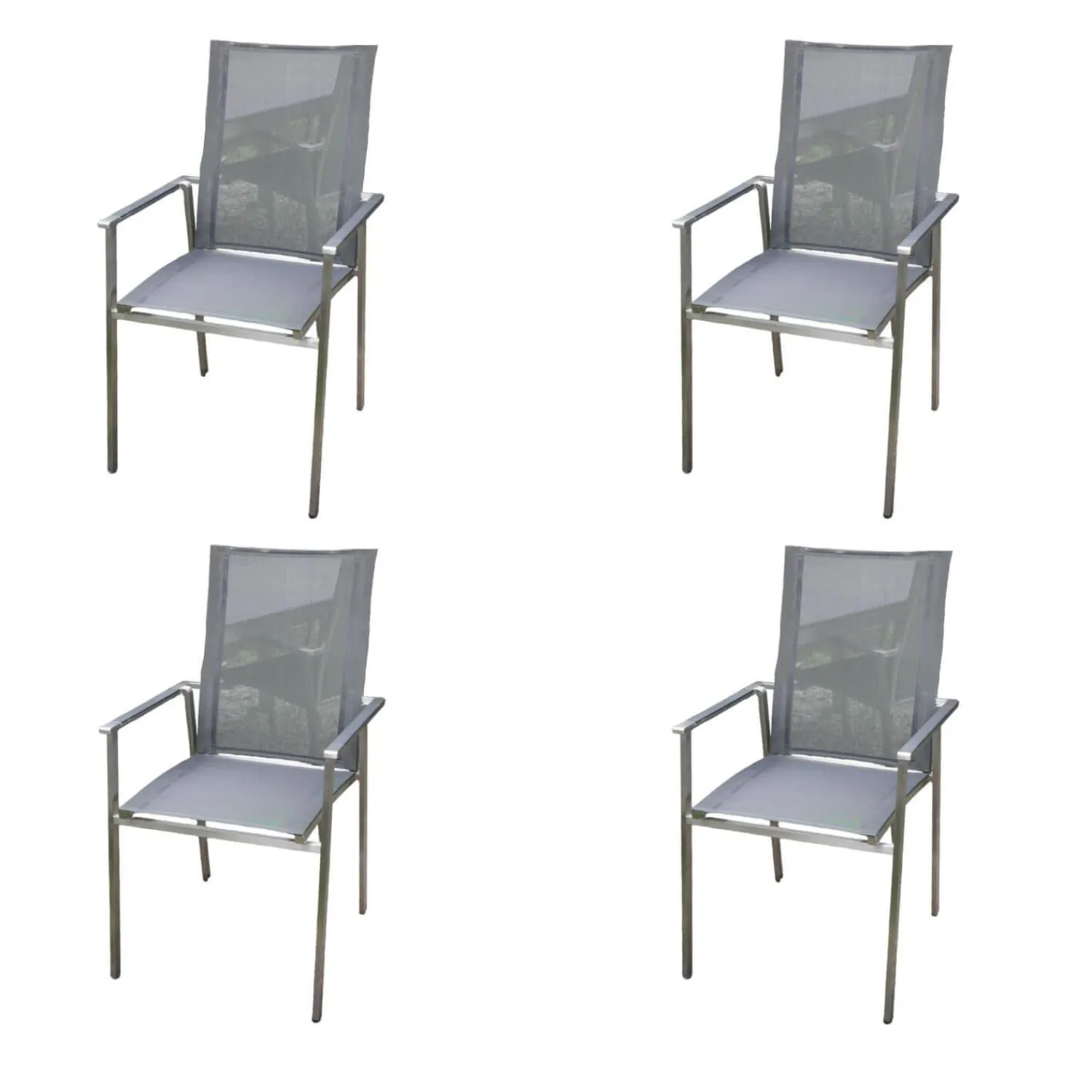 Niehoff Stuhlsets|4er Set Stuhl Scalea Hochlehner Outdoor Textillene Silbergrau Armlehnen Aluminium Schwarz Gestell Edelstahl Gebürstet