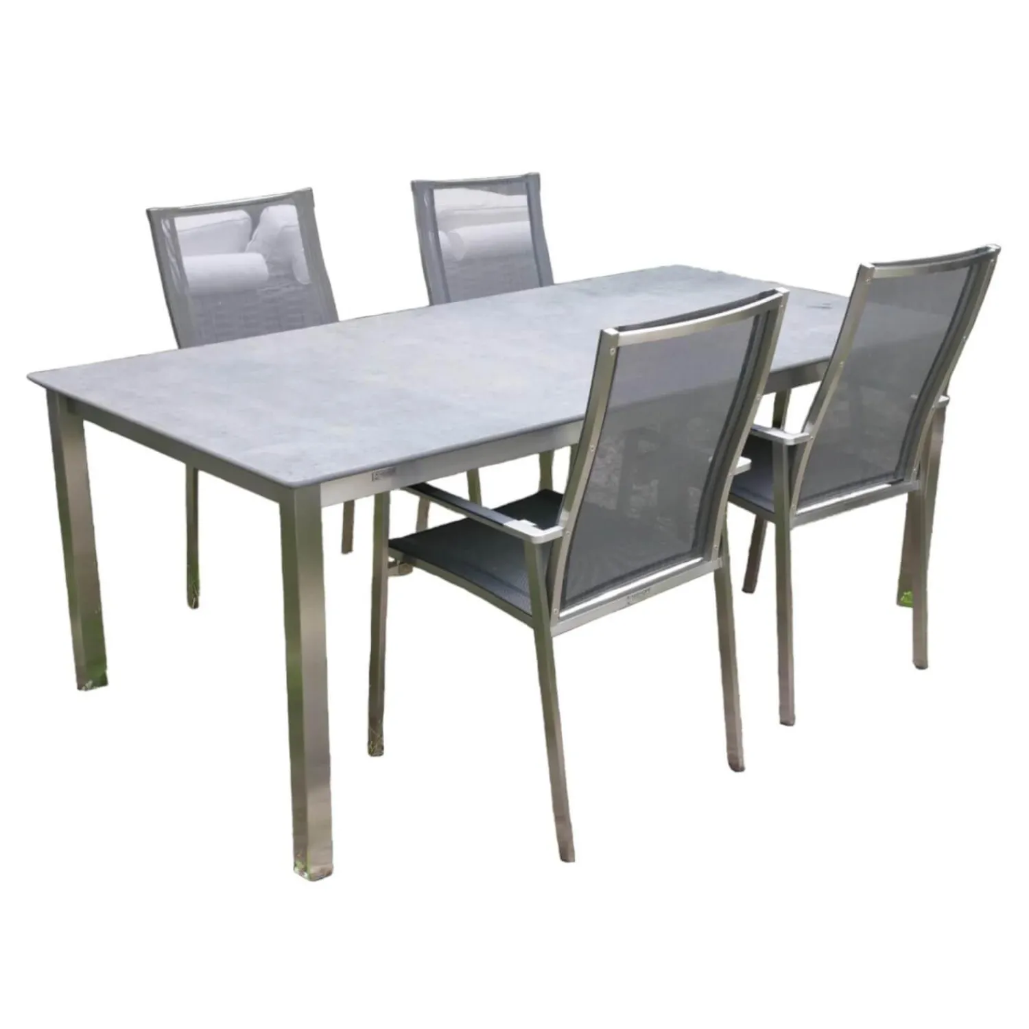 Niehoff Stuhlsets|4er Set Stuhl Scalea Hochlehner Outdoor Textillene Silbergrau Armlehnen Aluminium Schwarz Gestell Edelstahl Gebürstet