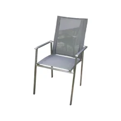 Niehoff Stuhlsets|4er Set Stuhl Scalea Hochlehner Outdoor Textillene Silbergrau Armlehnen Aluminium Schwarz Gestell Edelstahl Gebürstet