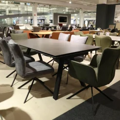 MCA Furniture Stuhlsets|6er Set Stuhl Setubal Vintagelook Dunkelgrau Und Olive Grün Gestell Oval Schwarz Matt Lackiert