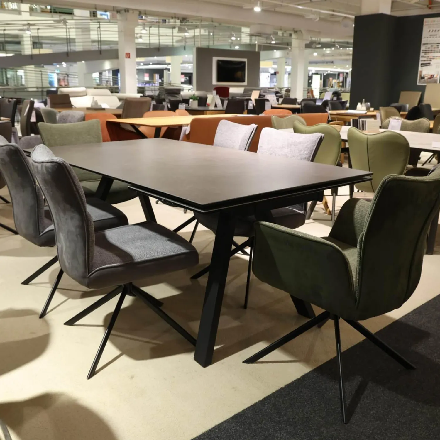 MCA Furniture Stuhlsets|6er Set Stuhl Setubal Vintagelook Dunkelgrau Und Olive Grün Gestell Oval Schwarz Matt Lackiert