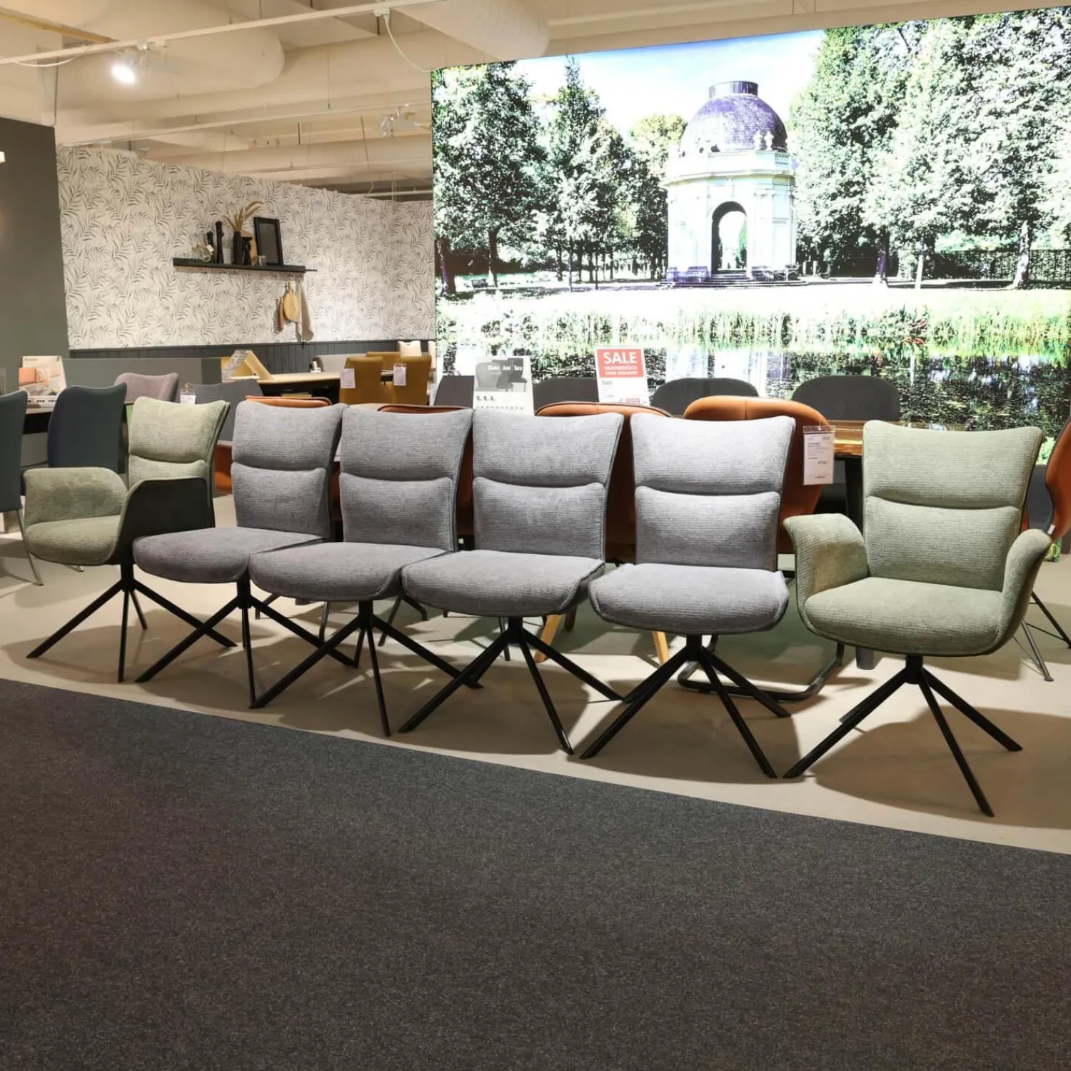 MCA Furniture Stuhlsets|6er Set Stuhl Setubal Vintagelook Dunkelgrau Und Olive Grün Gestell Oval Schwarz Matt Lackiert