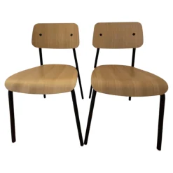 Fermob Stuhlsets|2er Set Stuhl Studie Eichenholz Furniert Gestell Aluminiumrohr Schwarz