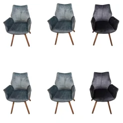 MCA Furniture Stuhlsets|6er Set Stuhl Tacoma Stoff Vintage Struktur Grün Und Anthrazit Gestell Eiche Massiv Klar Lackiert Drehbar