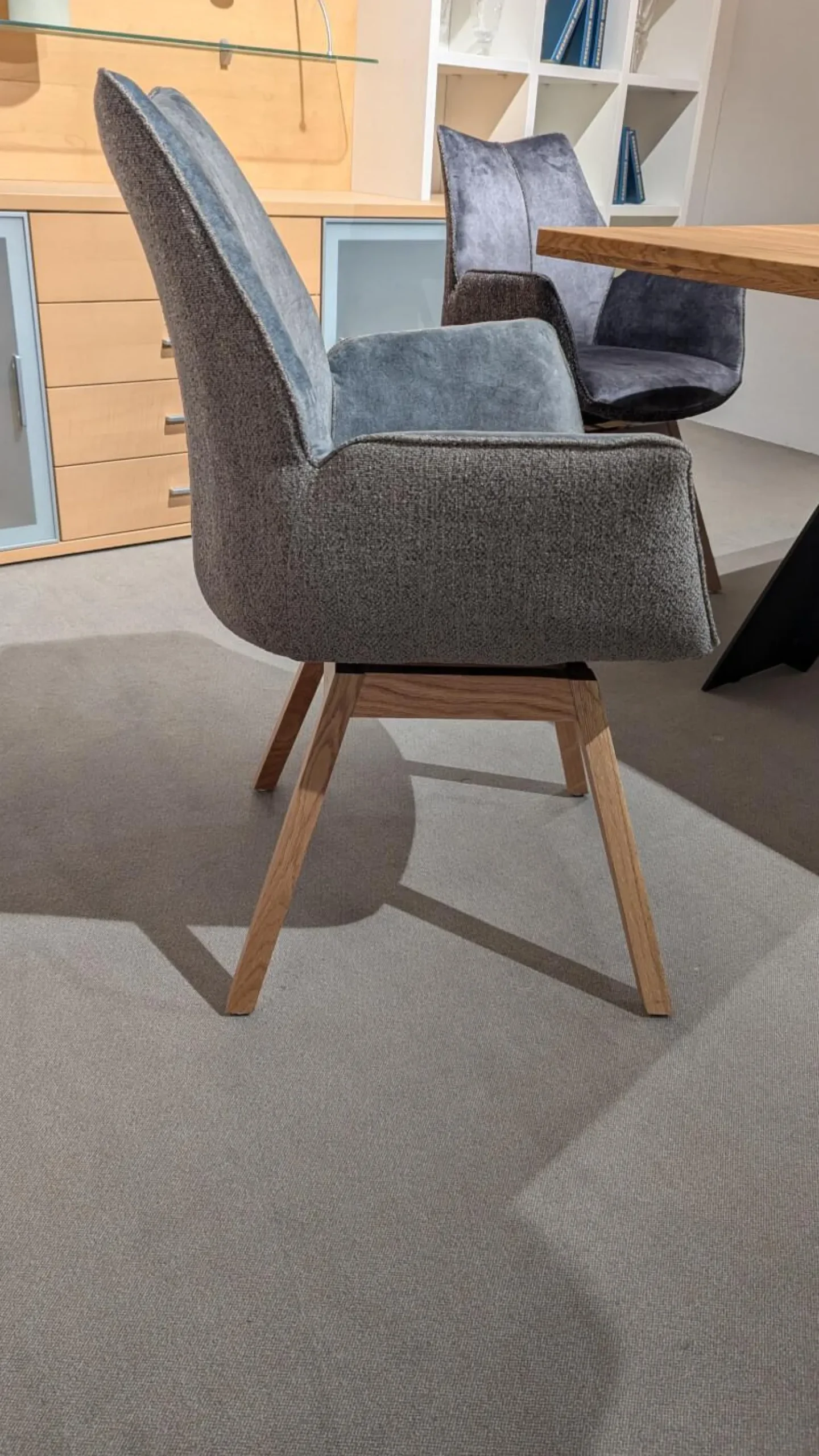 MCA Furniture Stuhlsets|6er Set Stuhl Tacoma Stoff Vintage Struktur Grün Und Anthrazit Gestell Eiche Massiv Klar Lackiert Drehbar