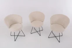 Werther Stuhlsets|3er Set Stuhl Trick Stoff U2382G Weiß Beige Gestell Draht Schwarz Inklusive Drehbeschlag