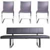 Bacher Stuhlsets|3er Set Stuhl Und Essbank Mirado Leder 1024 Anthrazit Gestell Flachstahl Verchromt