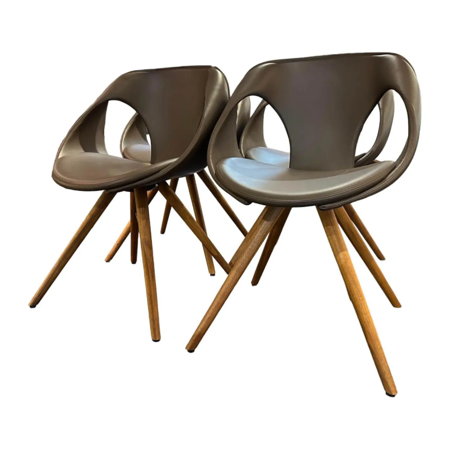 Tonon Stuhlsets|4-er Set Stuhl UP Leder Tender 602 Braun Holzfüße Nussbaum Geölt
