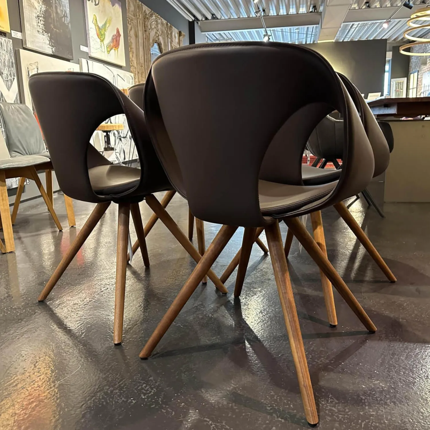 Tonon Stuhlsets|4-er Set Stuhl UP Leder Tender 602 Braun Holzfüße Nussbaum Geölt