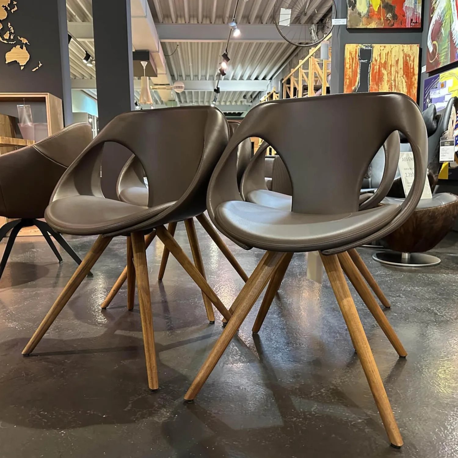 Tonon Stuhlsets|4-er Set Stuhl UP Leder Tender 602 Braun Holzfüße Nussbaum Geölt