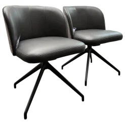 KFF Stuhlsets|2er Set Stuhl V2 Gaia LNE 10109 STV2 Bezug Innen Leder Sauvage Anthrazit 8102 Grau Außen Sonderbezug Hellgrau Gestell 4 Fuß Stern SL Struktur M02 Schwarz Mit Kunststoffgleitern