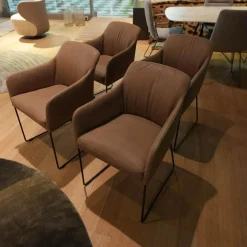 KFF Stuhlsets|4er Set Stuhl Youma Casual Leder Kenia Rock 19 Braun Drahtkufengestell M11 Schwarz