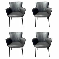 Rolf Benz Stuhlsets|4er Set Stuhlsessel 655 Leder 40 300 Dunkelbraun Gestell Stahl Verkehrsschwarz Mit Kunststoffgleitern