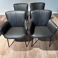 Rolf Benz Stuhlsets|4er Set Stuhlsessel 655 Leder 40 300 Dunkelbraun Gestell Stahl Verkehrsschwarz Mit Kunststoffgleitern