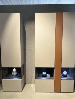 Hülsta Vitrinen & Highboards|2er Set Vitrine Neo Lack Seidengrau Und Braun Mit Offenen Glasfächern