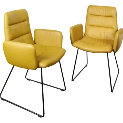 KFF Stuhlsets|2-er Stuhlgruppe Arva Light Mit Armlehne Leder Sauvage Citrin 8118 Drahtkufe Schwarz