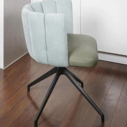 KFF Stuhlsets|2-er Stuhlgruppe Gaia Rücken Stoff Lisboa 18 Sitz Leder Silk Dark Olive 182 4-Fuß Sterngestell Schwarz