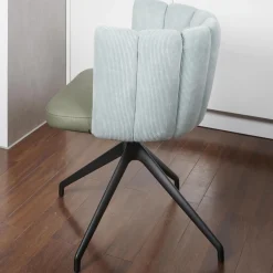 KFF Stuhlsets|2-er Stuhlgruppe Gaia Rücken Stoff Lisboa 18 Sitz Leder Silk Dark Olive 182 4-Fuß Sterngestell Schwarz