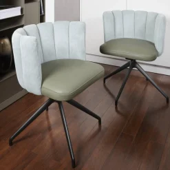 KFF Stuhlsets|2-er Stuhlgruppe Gaia Rücken Stoff Lisboa 18 Sitz Leder Silk Dark Olive 182 4-Fuß Sterngestell Schwarz