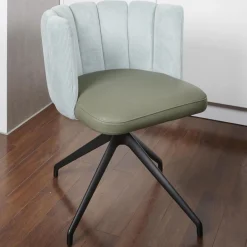 KFF Stuhlsets|2-er Stuhlgruppe Gaia Rücken Stoff Lisboa 18 Sitz Leder Silk Dark Olive 182 4-Fuß Sterngestell Schwarz