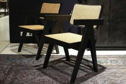 Cassina Stuhlsets|2er-Ser Stuhl Office Chair 051 Spanisches Rohrgeflecht Gestell Massivholz Eiche Schwarz