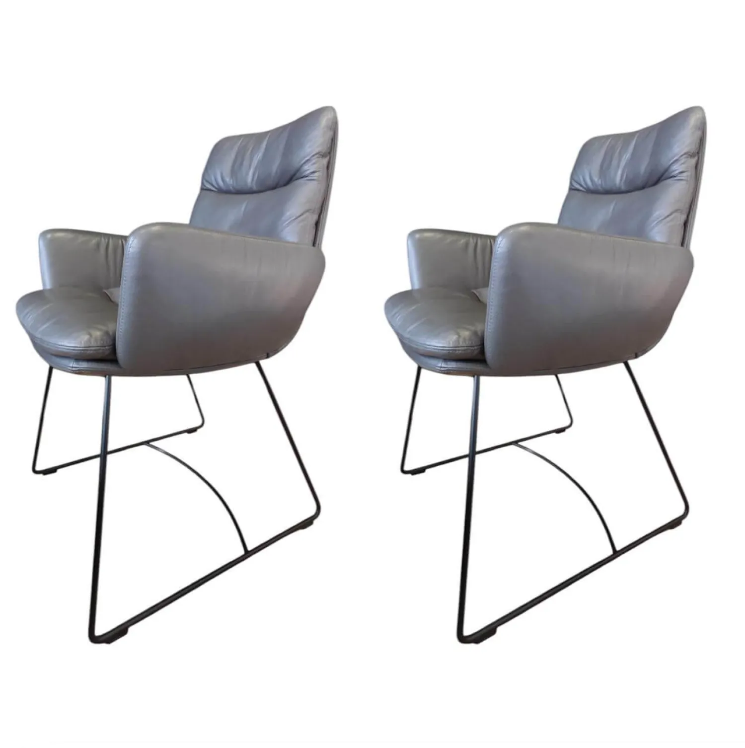 KFF Stuhlsets|2er-Set Armlehnstuhl Arva 1512 A2 Leder Sauvage 4 8102 Anthrazit Rundrohrgestell M02 Struktur Schwarz