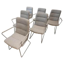 KFF Stuhlsets|6er-Set Armlehnstuhl Arva Light Bezug Stoff Hallingdal 116 Grau Drahtkufengestell Eisenblank Einschichtlack