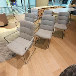 KFF Stuhlsets|6er-Set Armlehnstuhl Arva Light Bezug Stoff Hallingdal 116 Grau Drahtkufengestell Eisenblank Einschichtlack