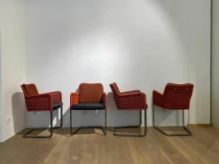 Tecta Stuhlsets|4er-Set Armlehnstuhl D43 Geflecht Rot Sitzkissen Leder Rückenkissen Stoff