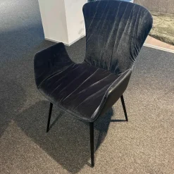 Draenert Stuhlsets|4er-Set Armlehnstuhl Dexter Vorne Stoff Charmelle Cloud Blau Rücken Leder I 89001 Schwarz Gestell Stahl Schwarz