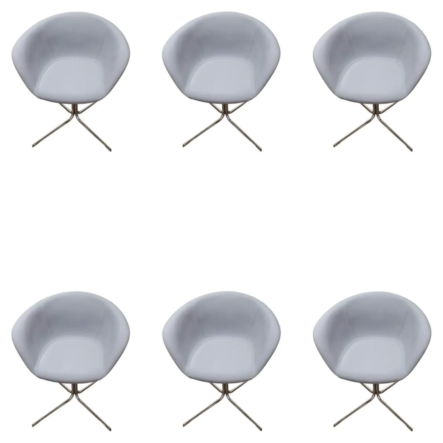 Arper Stuhlsets|6er-Set Armlehnstuhl Duna 02 Kunstleder Valencia Spradling VL04.045 Grau Spinnenfuß Cro Stahl Verchromt Drehbar