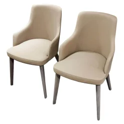 San Giacomo Stuhlsets|2er-Set Armlehnstuhl Eva Bezug Kunstleder A Talpa Beige Gestell Eiche Grigio Grau