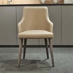 San Giacomo Stuhlsets|2er-Set Armlehnstuhl Eva Bezug Kunstleder A Talpa Beige Gestell Eiche Grigio Grau