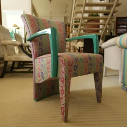 Luxus Stuhlsets|2er-Set Armlehnstuhl Extra Stoff Mehrfarbig Lack Hochglanz Grün